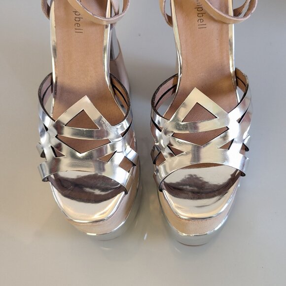 Jeffrey Campbell Y2K Nude Chrome Ambrose Platform Heels Shiny Ankle Strap NEW - Picture 12 of 12